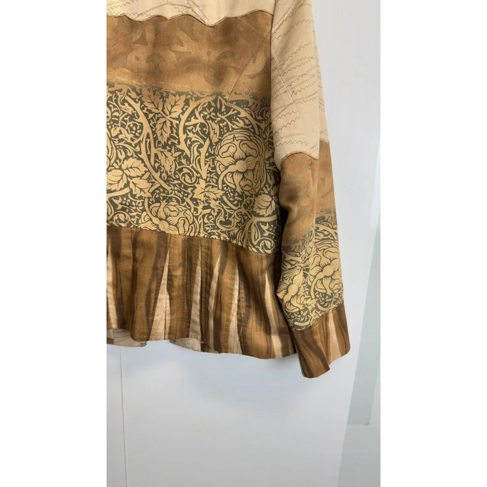 Coldwater Creek Womens Faux Suede Mixed Media Western Blazer Brown Tan Floral 14